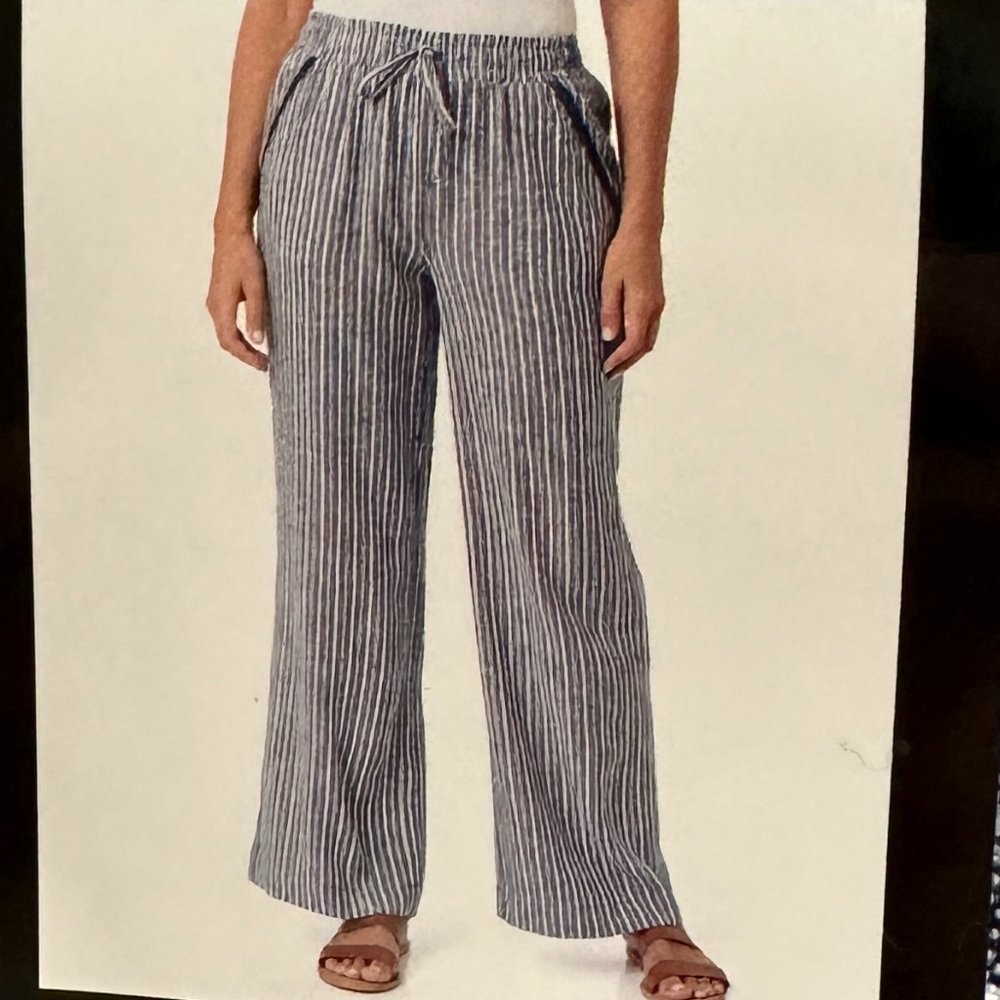 Briggs Women's Linen Blend Pant Size L Blue Striped Cottagecore Coastal Boho NEW - Picture 11 of 11